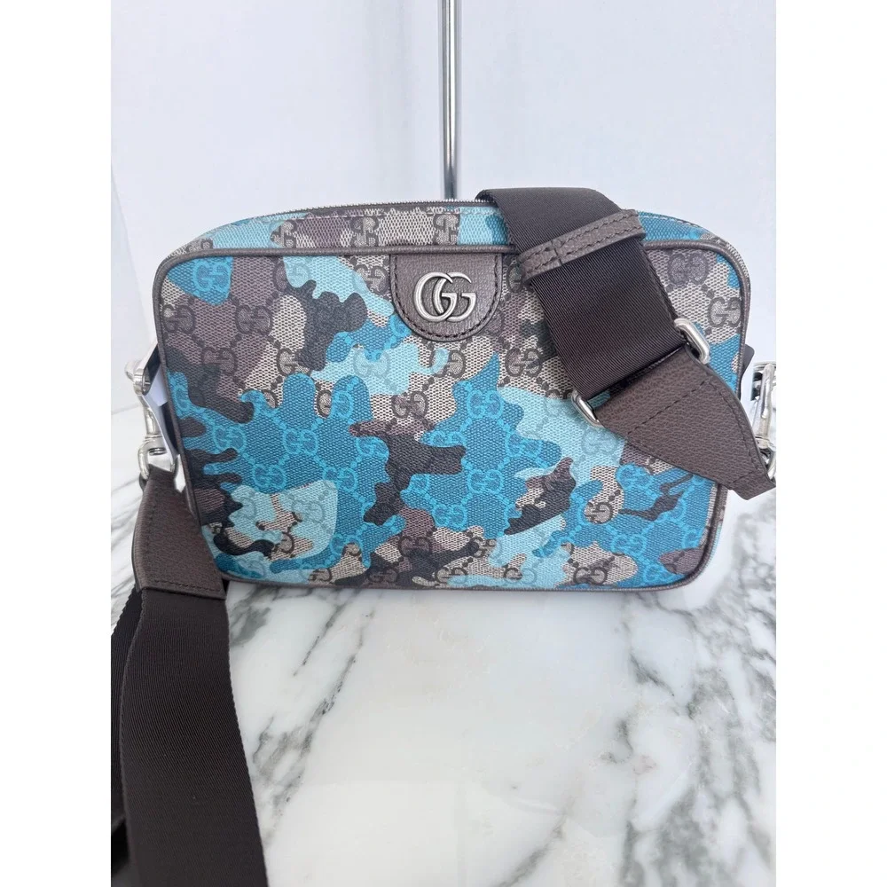 Gucci GG Marbled Pop Camo Crossbody Bag Blue Brown 839155 FAFHF 001